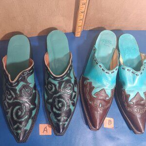 womens mules Corral and Caborco turquoise and black brown inlay